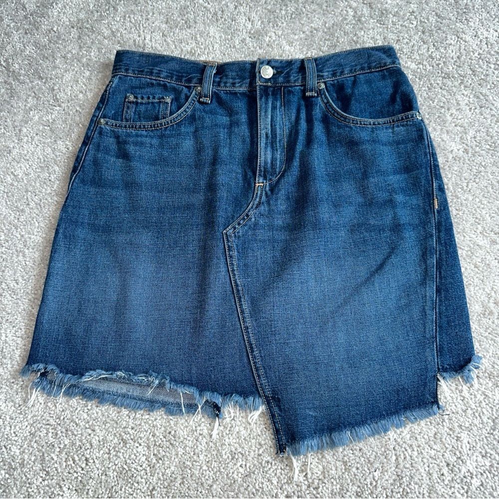 Rag & Bone Jean Skirt Dive Style Eddy High Waisted Denim DARK BLUE SZ 27 RAW HEM